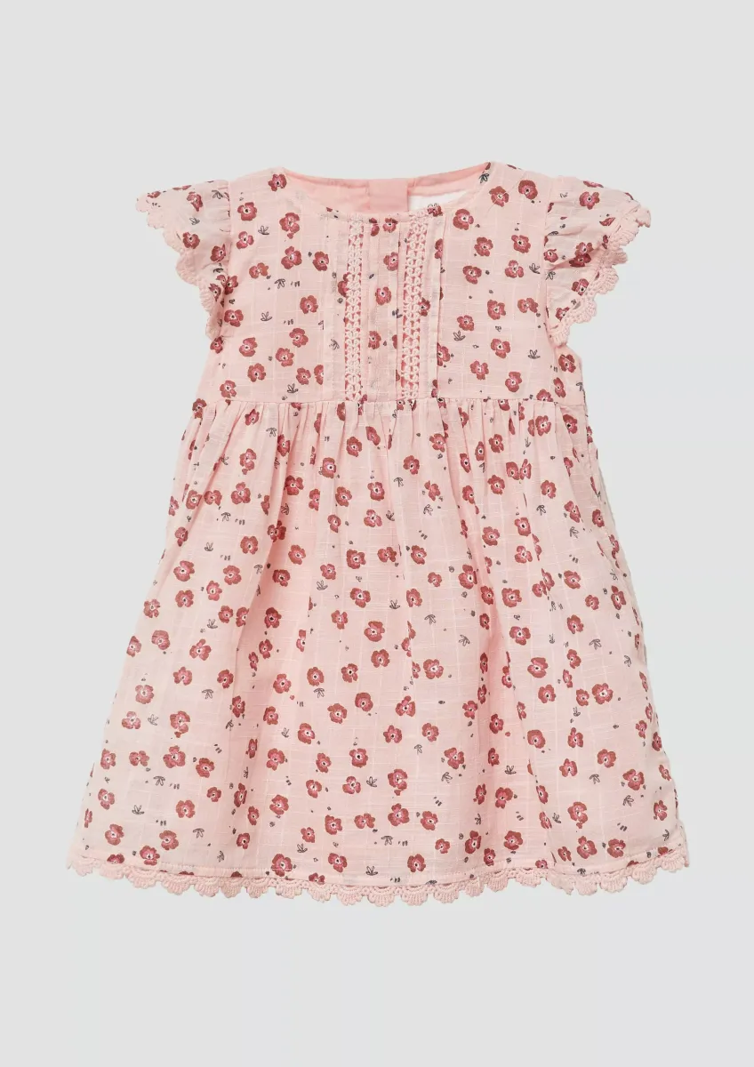 Ausgestelltes Baumwoll-Kleid mit Flügelärmeln und Spitzenbesatz