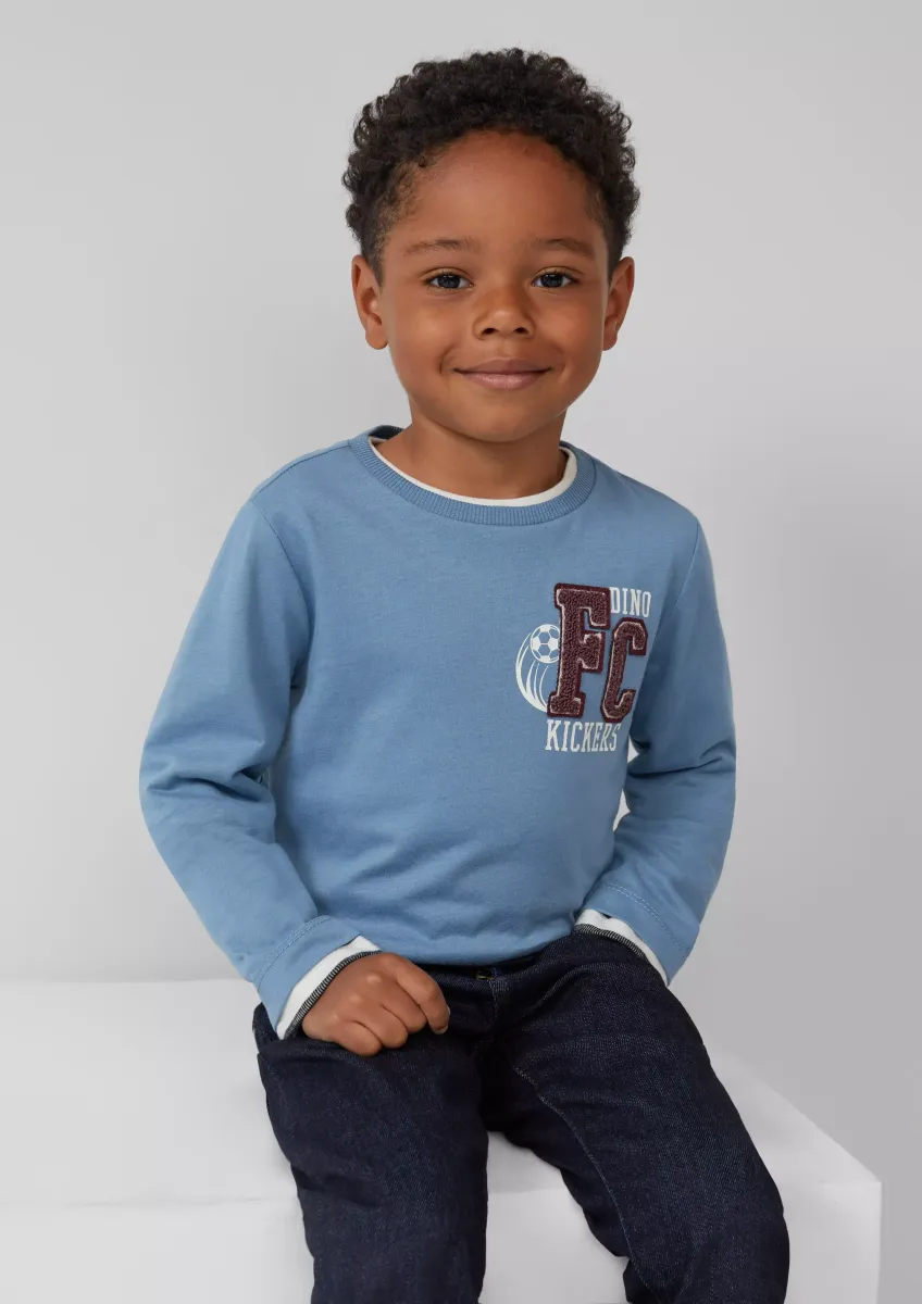 Baumwoll-Longsleeve mit Flock-Applikation