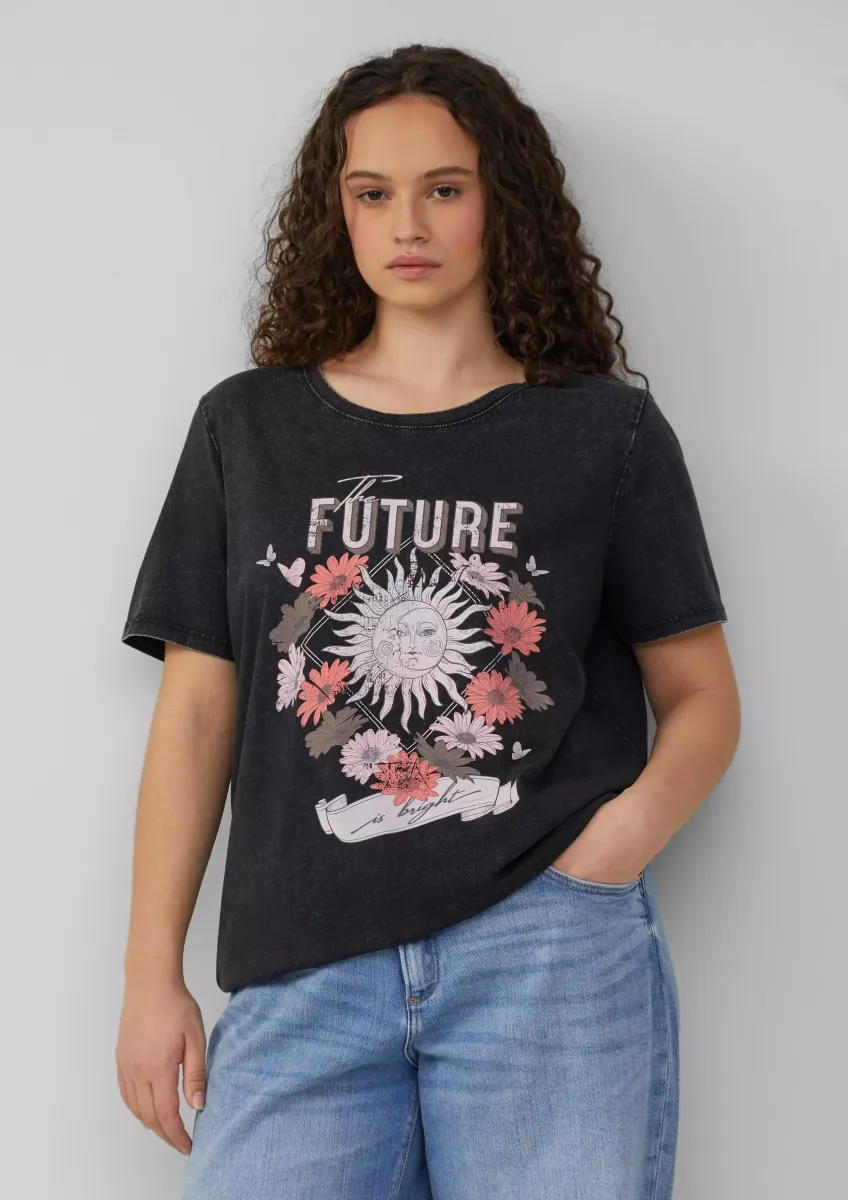 Baumwollshirt mit Frontprint in gewaschener Optik