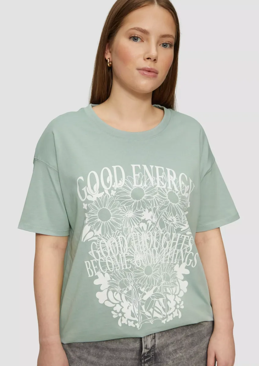 Baumwollshirt mit Frontprint und überschnittener Schulter