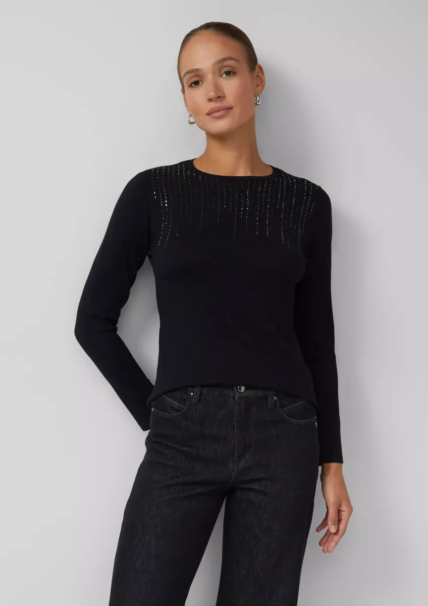Feinstrick-Pullover im Slim Fit mit Schmucksteinen