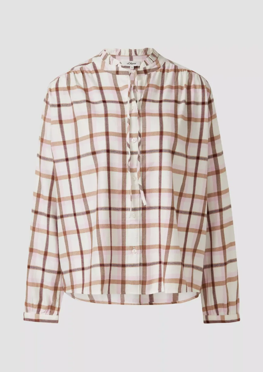 Flanellbluse mit Rüschenkragen