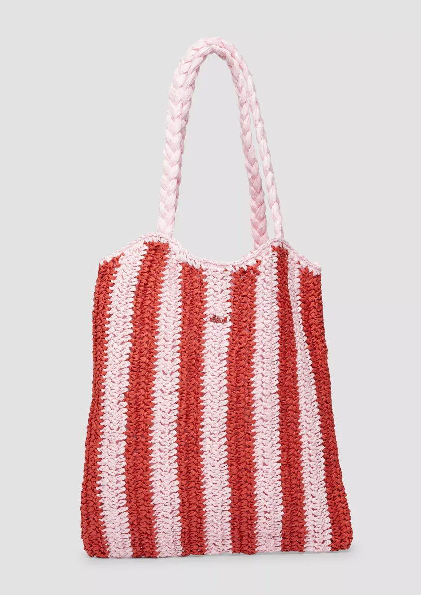 Gestreifte Raffia-Tasche mit geflochtenem Henkel