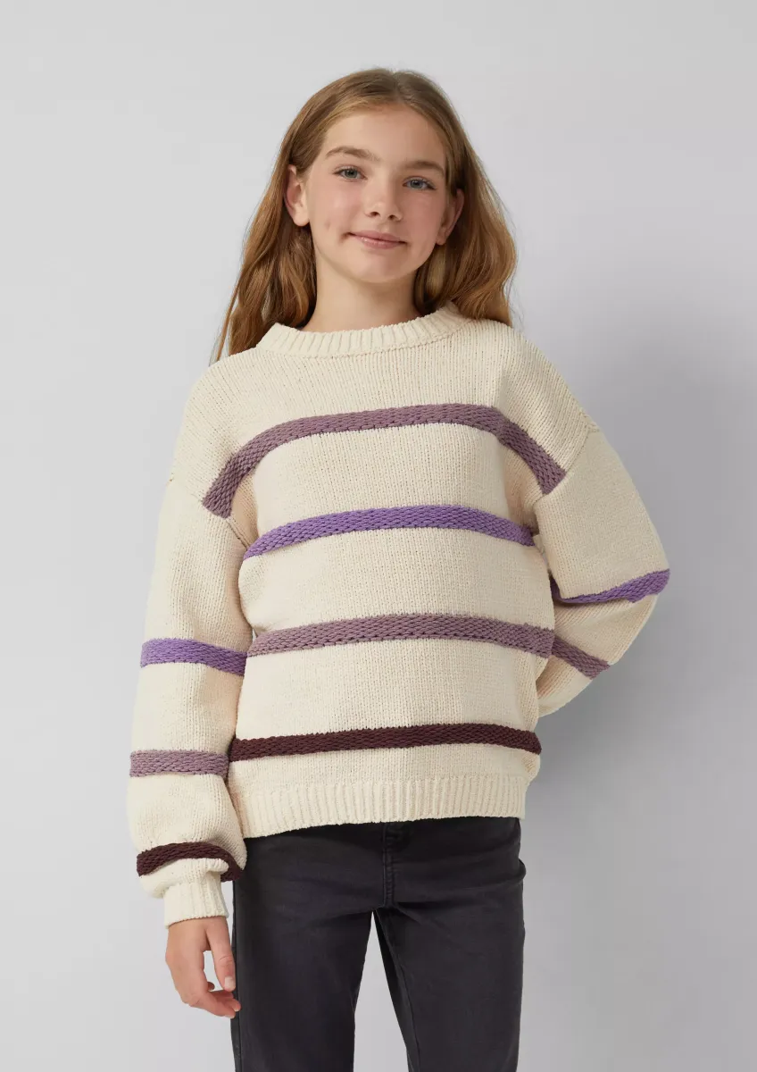 Gestreifter Strickpullover aus Chenille im Loose Fit