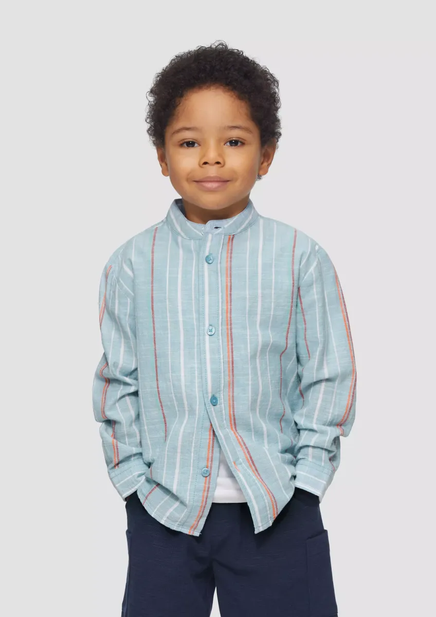 Gestreiftes Baumwollhemd in Leinenoptik