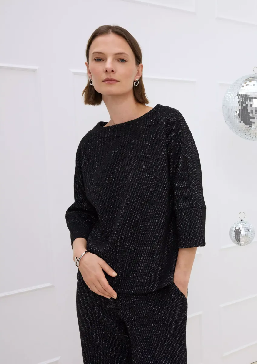 Jacquard-Sweatshirt mit Glitzergarn und Fledermausärmeln