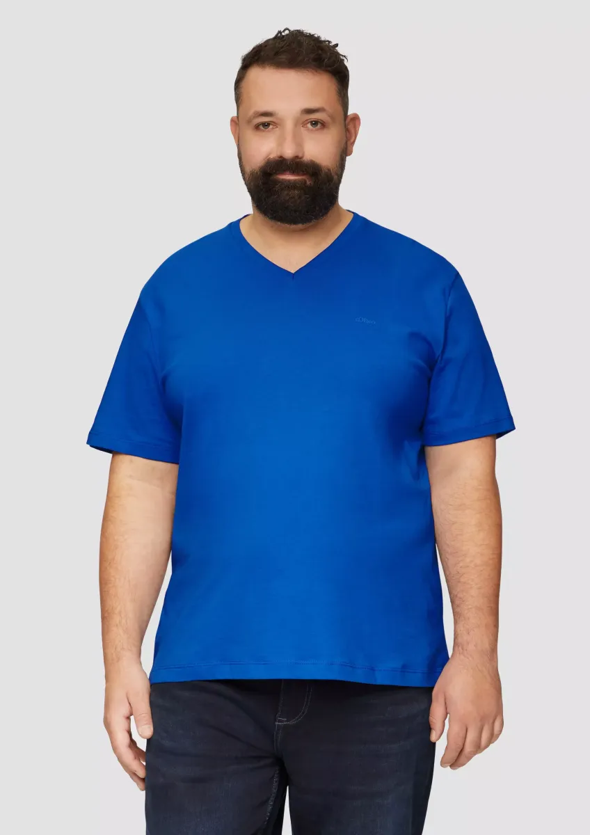 Jerseyshirt mit Logo und V-Ausschnitt