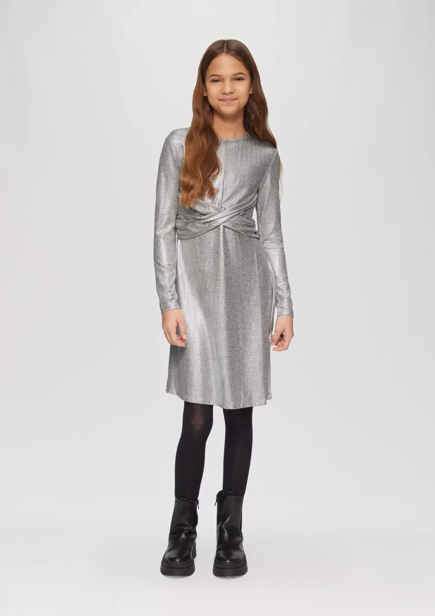 Kleid mit Wickel-Detail in Metallic-Optik