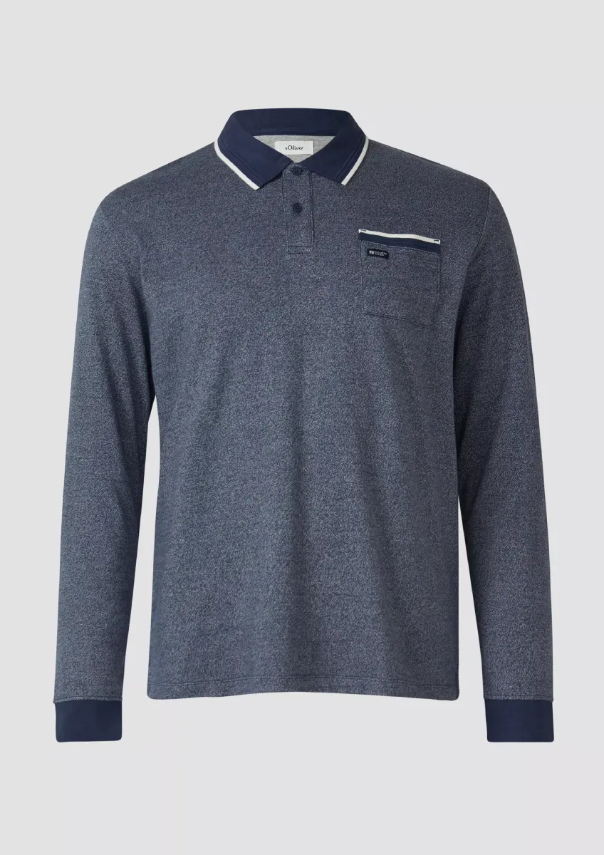 Langarm-Polo mit Bündchen in Melange-Optik