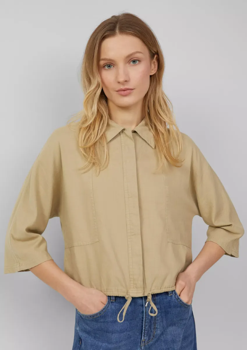 Leinenmix-Bluse im O-Shape mit Fledermausärmeln