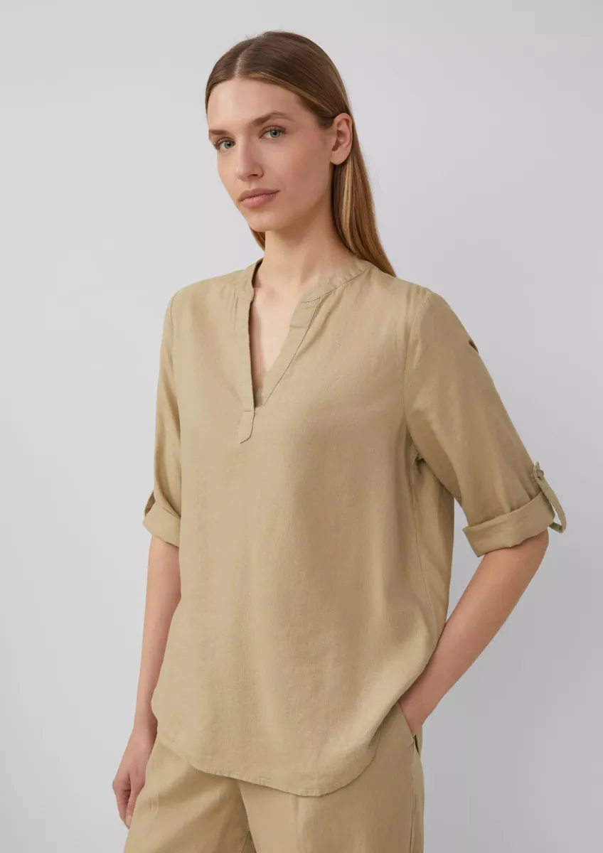 Leinenmix-Bluse mit Turn-up