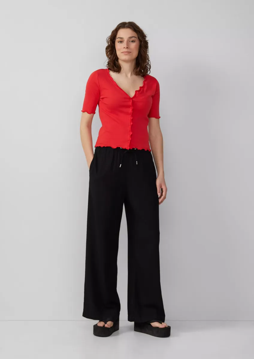 Leinenmixhose mit Gummizug und weitem Bein