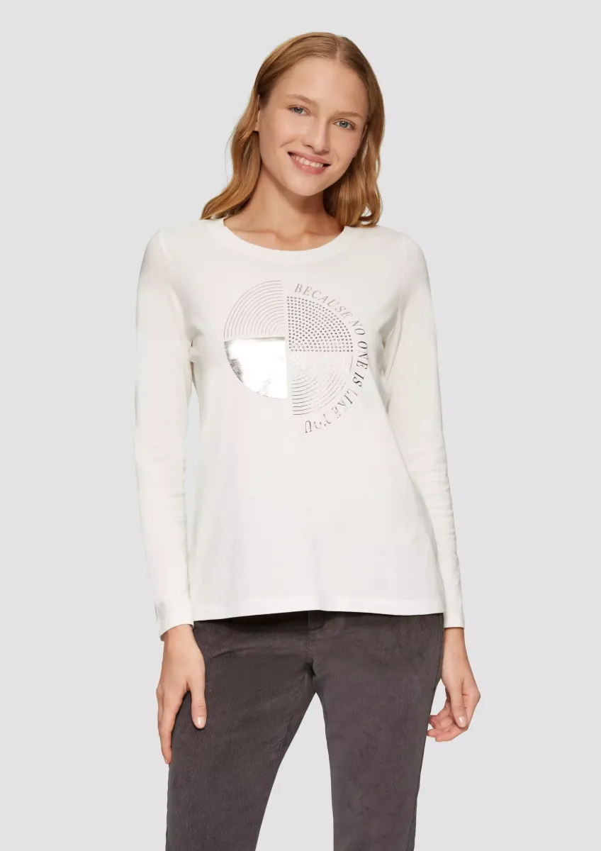 Longsleeve mit Metallic-Print und Schmucksteinen