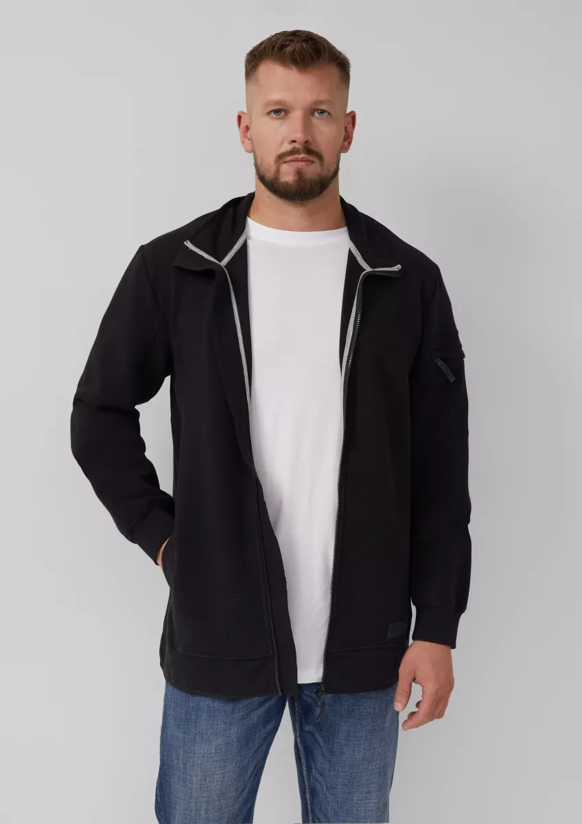 Melierte Sweatjacke mit Ärmeltasche
