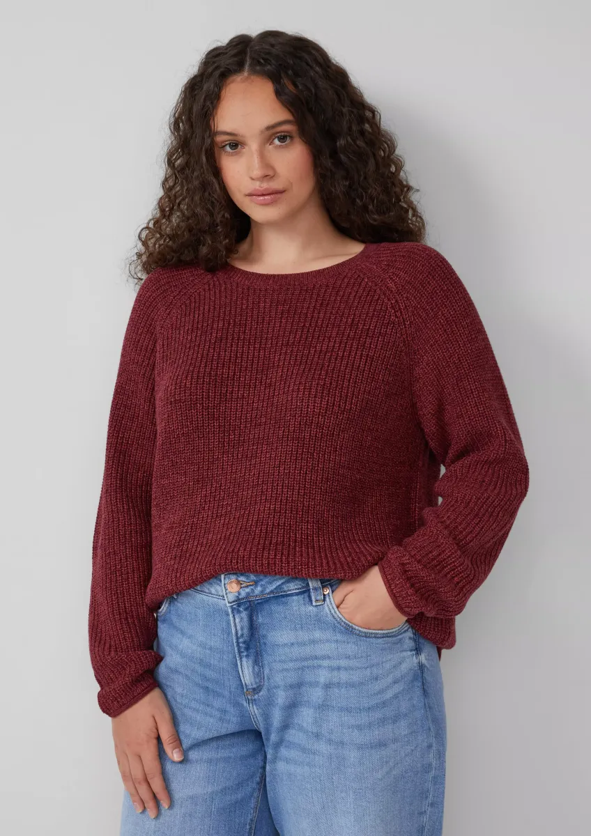 Melierter Strickpullover mit Raglanärmeln