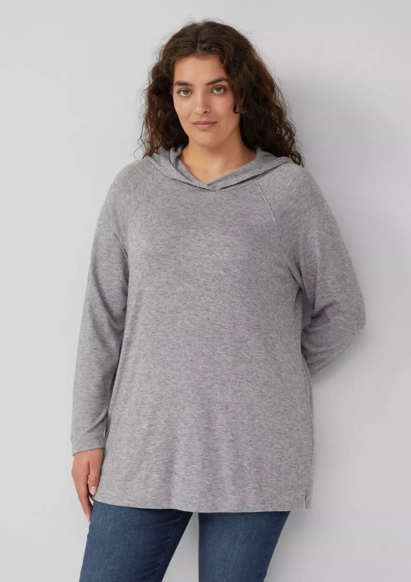 Meliertes Longsleeve aus Stretchjersey mit Kapuze