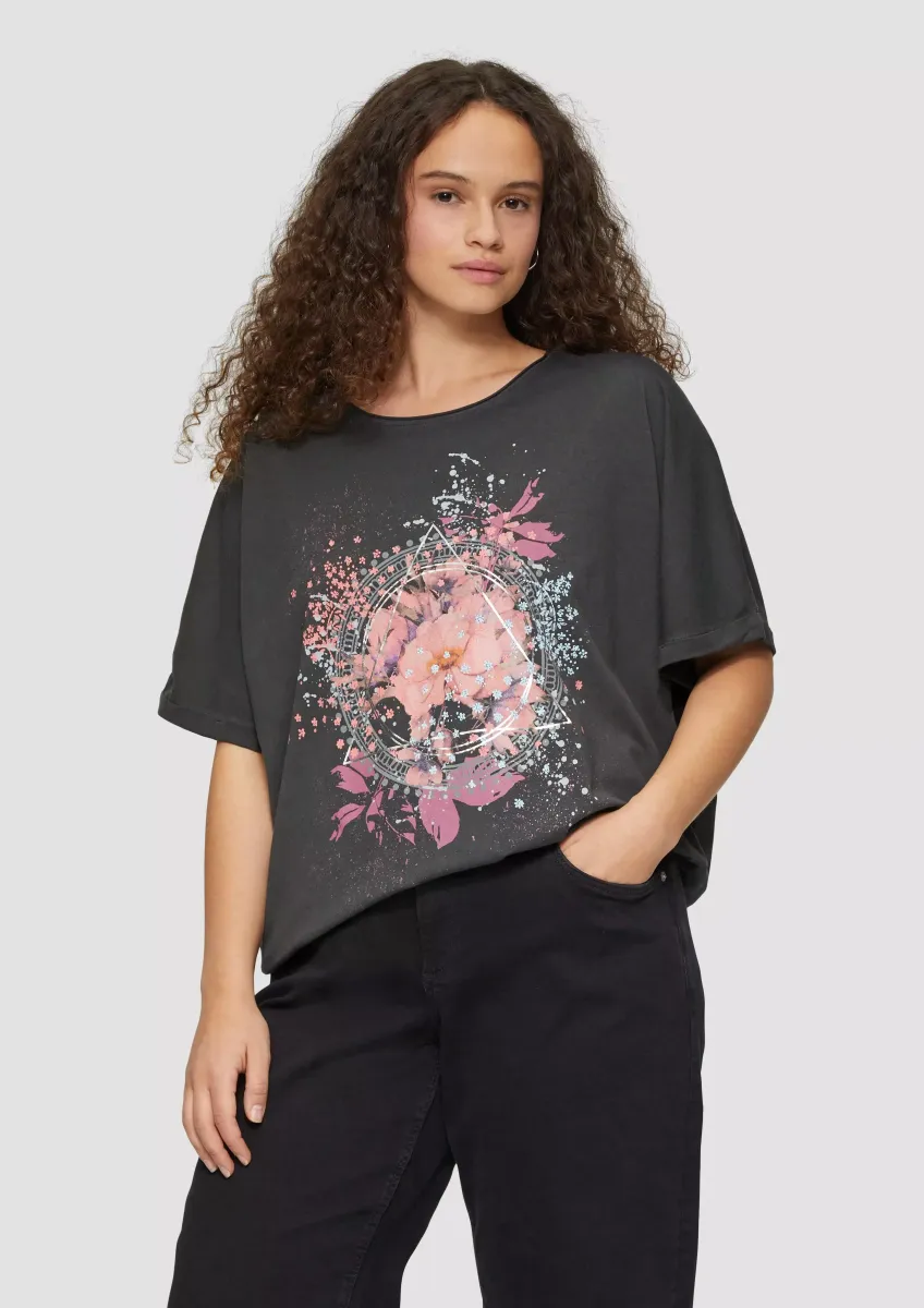 Oversize Shirt in gewaschener Optik mit Metallic-Frontprint