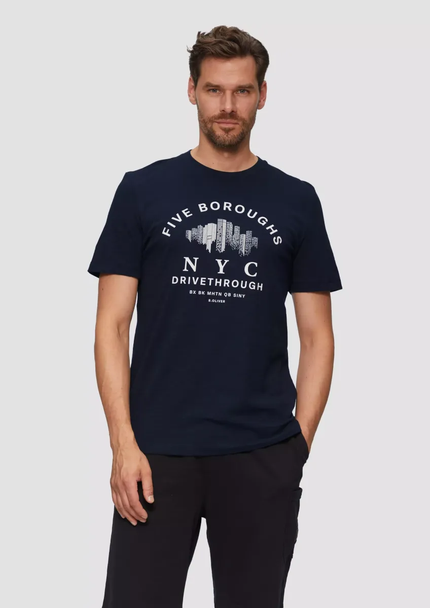 Printshirt aus Baumwolle mit Flammgarnstruktur