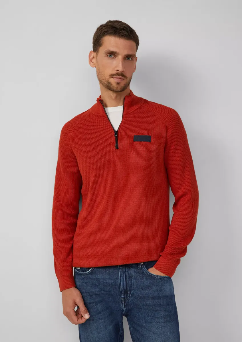 Pullover aus Strukturstrick mit Troyer-Kragen