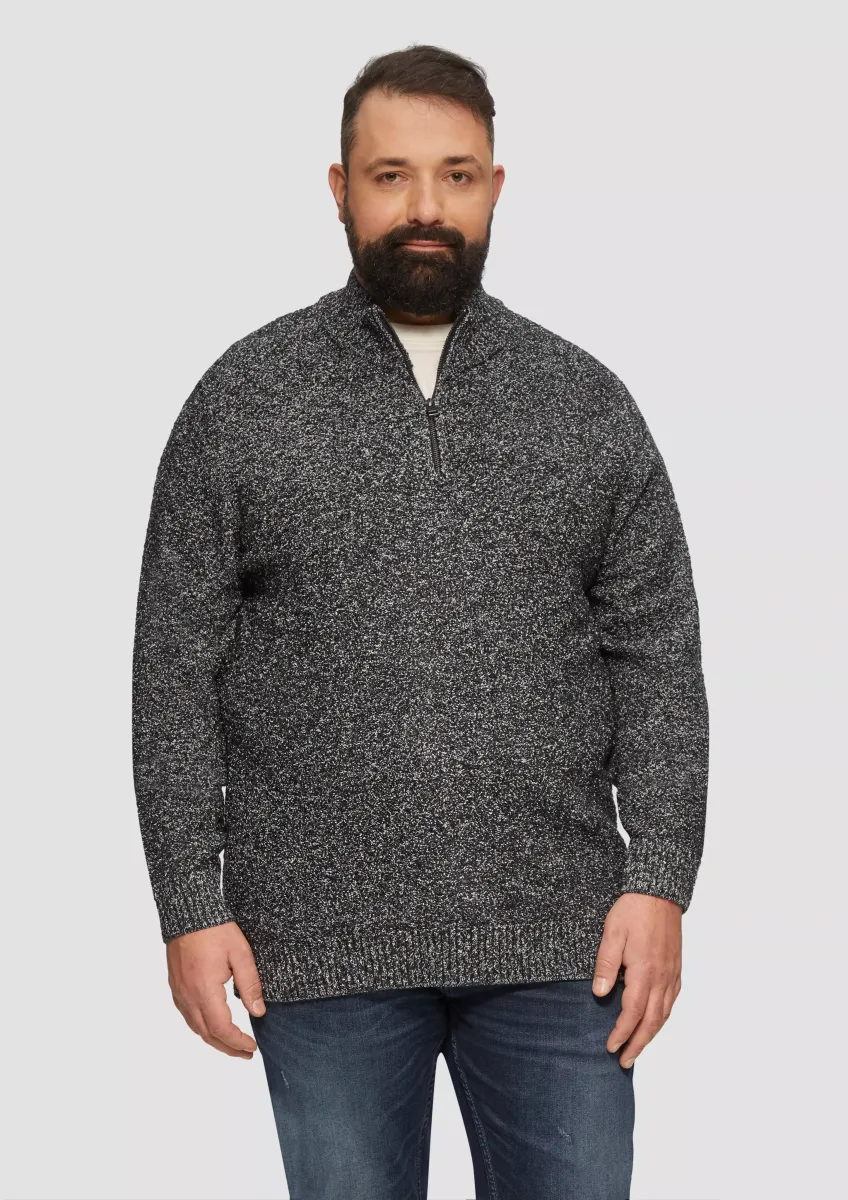 Pullover mit Troyer-Kragen in Melange-Optik