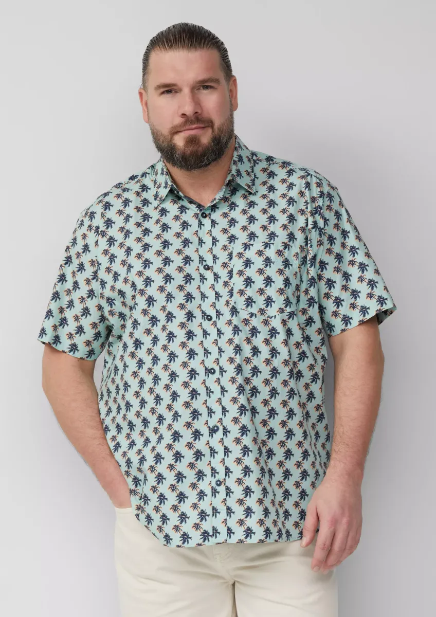 Regular Fit: Gemustertes Kurzarmhemd aus Baumwollstretch