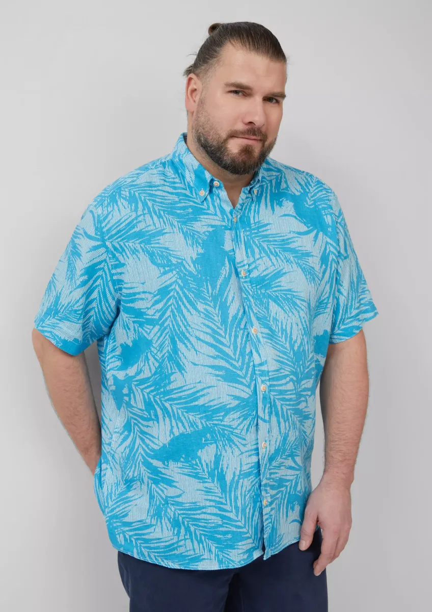 Regular Fit: Gemustertes Kurzarmhemd aus Leinen