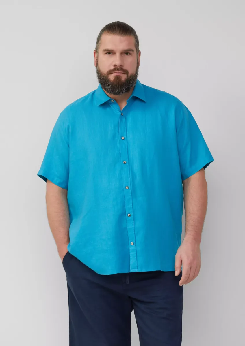Regular Fit: Leichtes Kurzarmhemd aus 100% Leinen