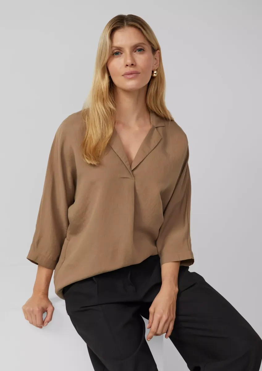 Relaxed-Fit-Hemdbluse mit Fledermausärmeln