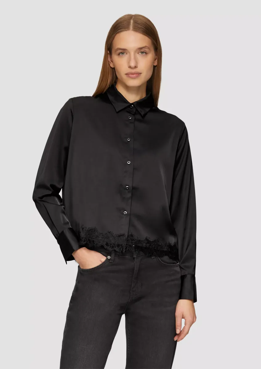 Satin-Bluse mit Spitzen-Detail