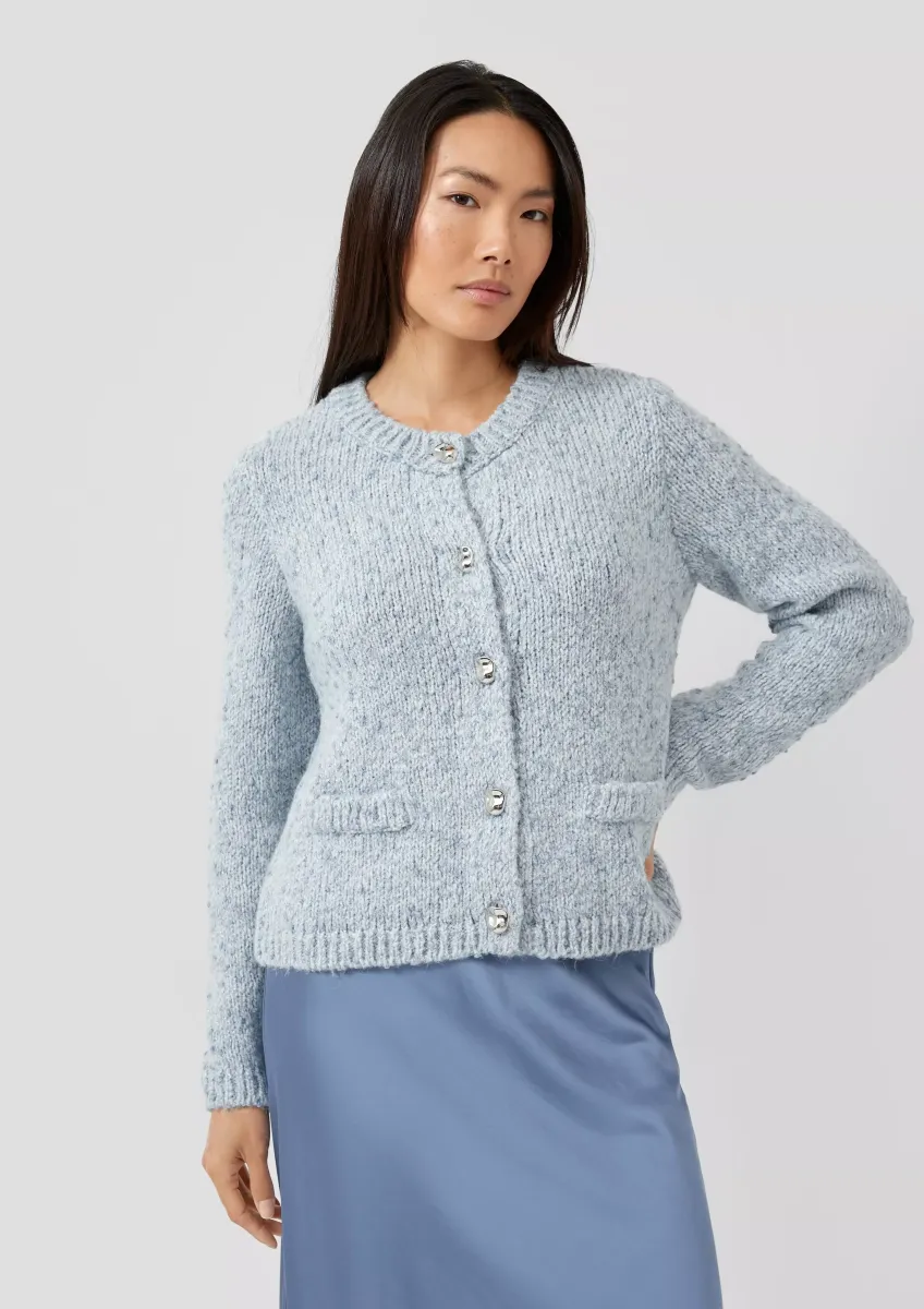 Strickjacke aus Alpakamix mit Metallic-Garn und Ziertaschen