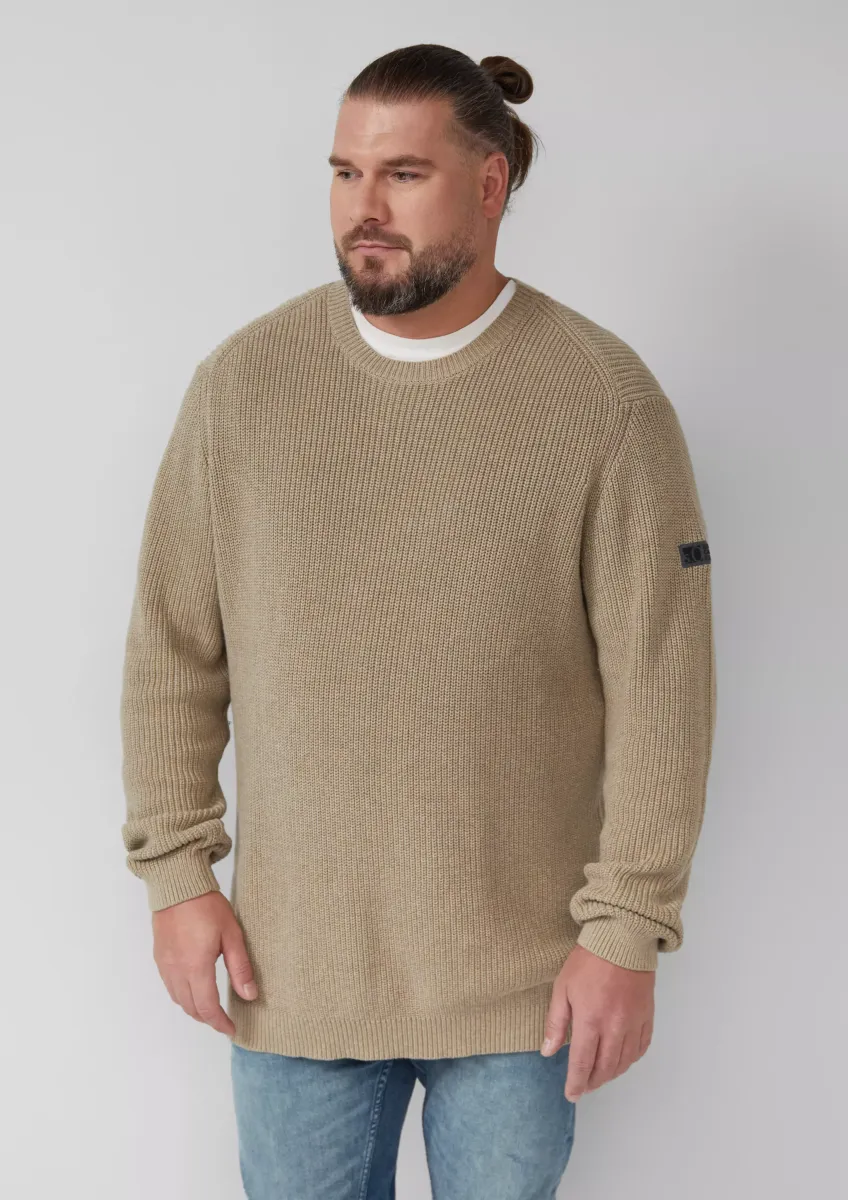 Strukturierter Baumwoll-Pullover mit Label-Patch