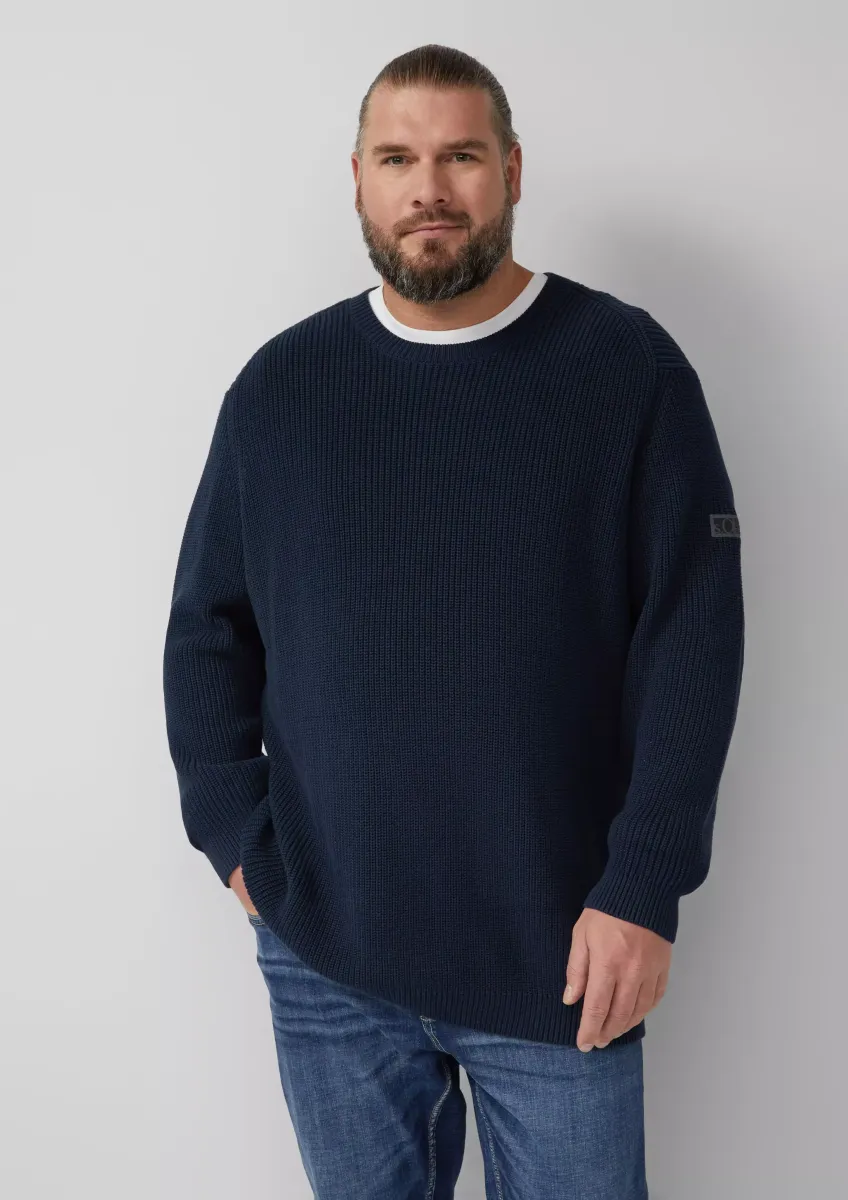 Strukturierter Baumwoll-Pullover mit Label-Patch