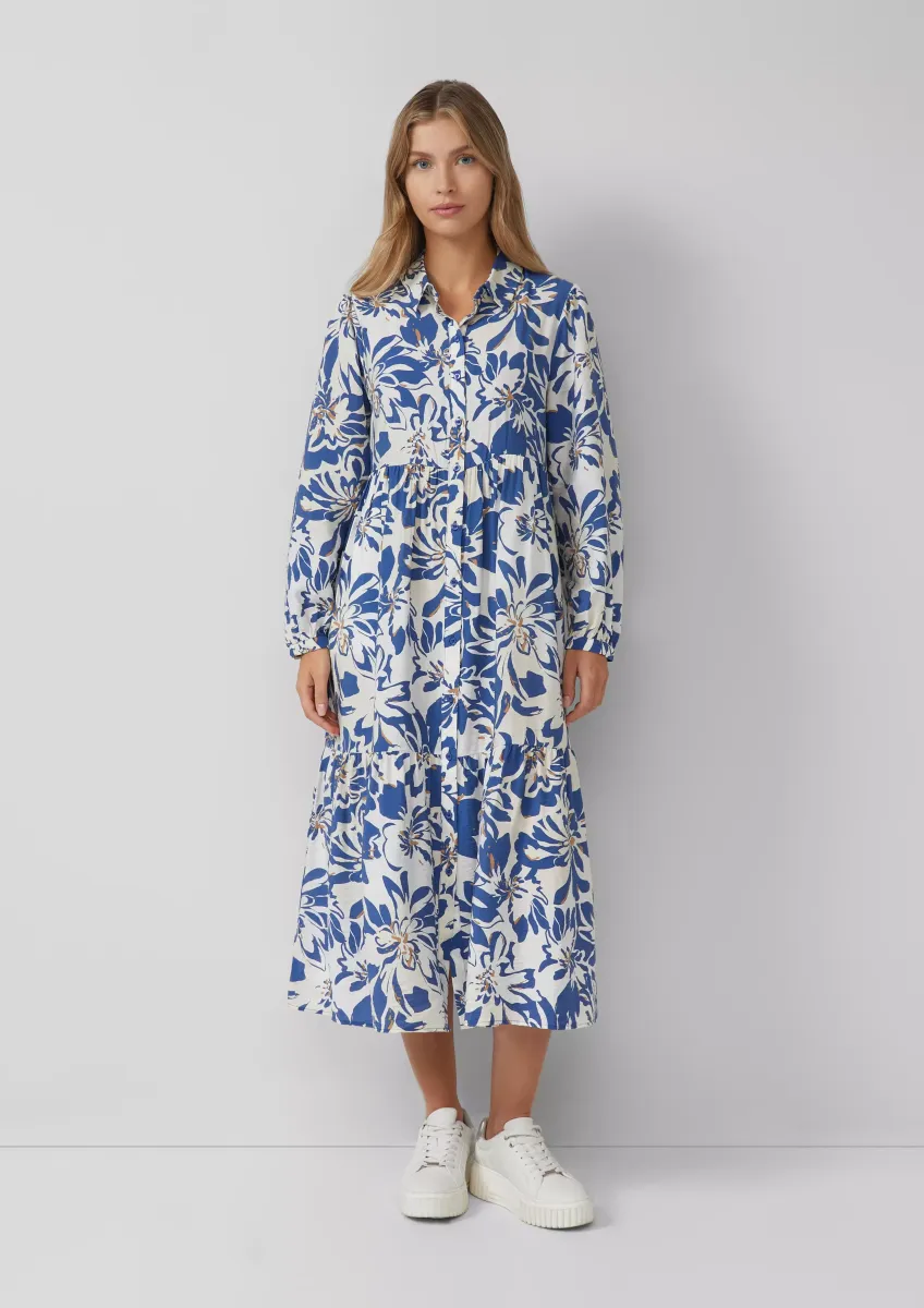 Strukturiertes Viskosemix-Kleid im A-Shape mit Eingrifftaschen