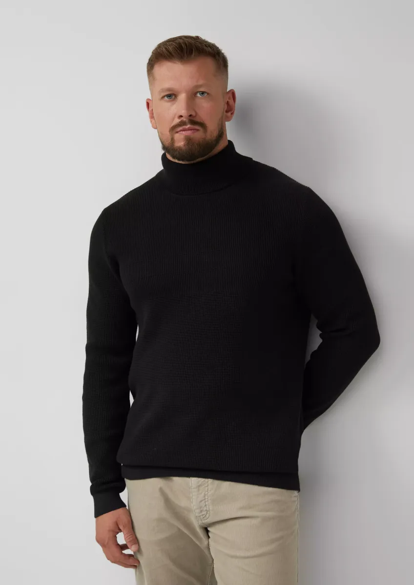 Strukturmix-Pullover aus reiner Baumwolle mit Rollkragen
