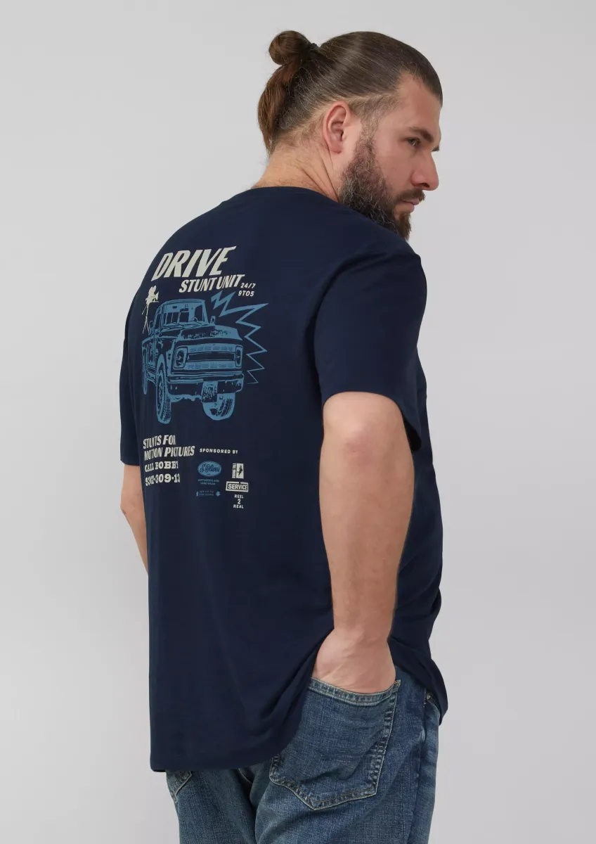 T-Shirt mit Flammgarnstruktur und Rückenprint