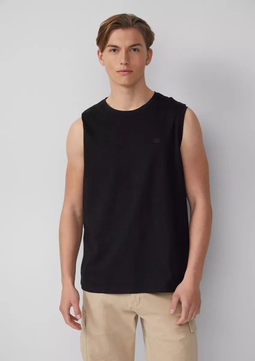 Tanktop mit Flammgarnstruktur und Logoprint
