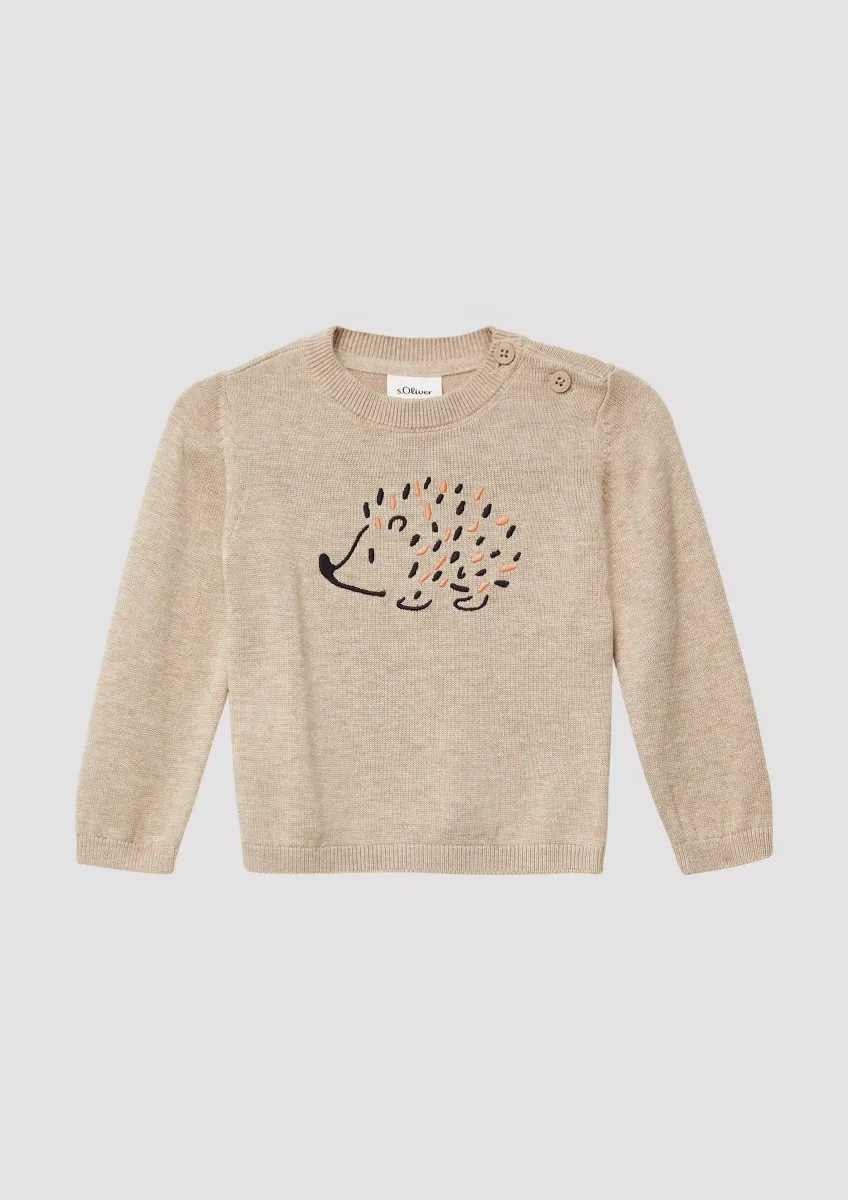 Unisex Strickpullover mit gesticktem Igel-Motiv