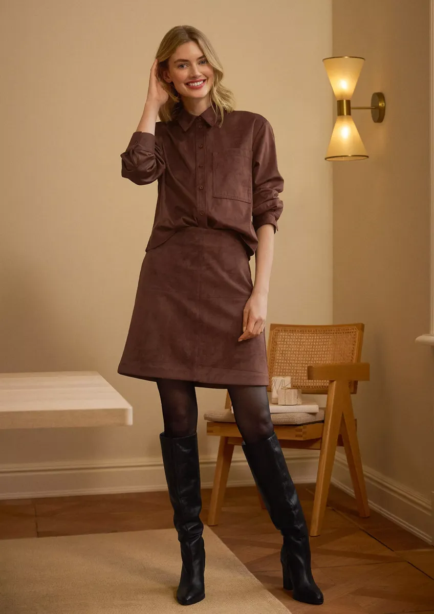 Verkürzte Hemdbluse in Velours-Optik