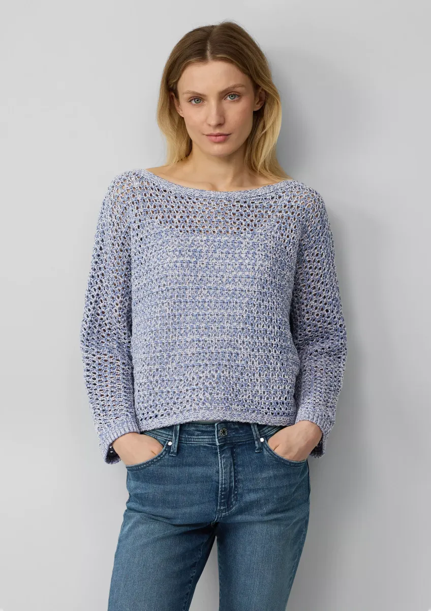 Verkürzter Ajour-Strickpullover in Oversize mit Fledermausärmeln