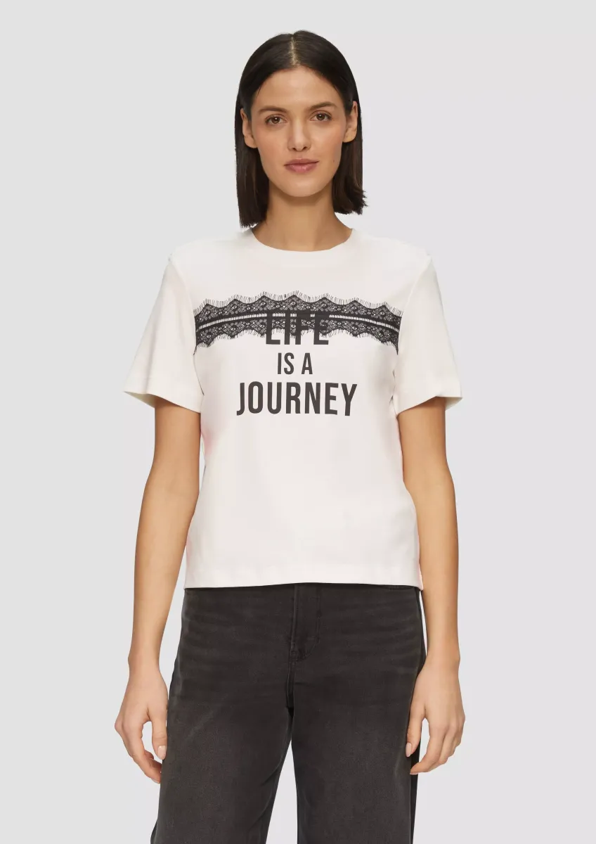 Verkürztes T-Shirt mit Spitze und Statement-Print