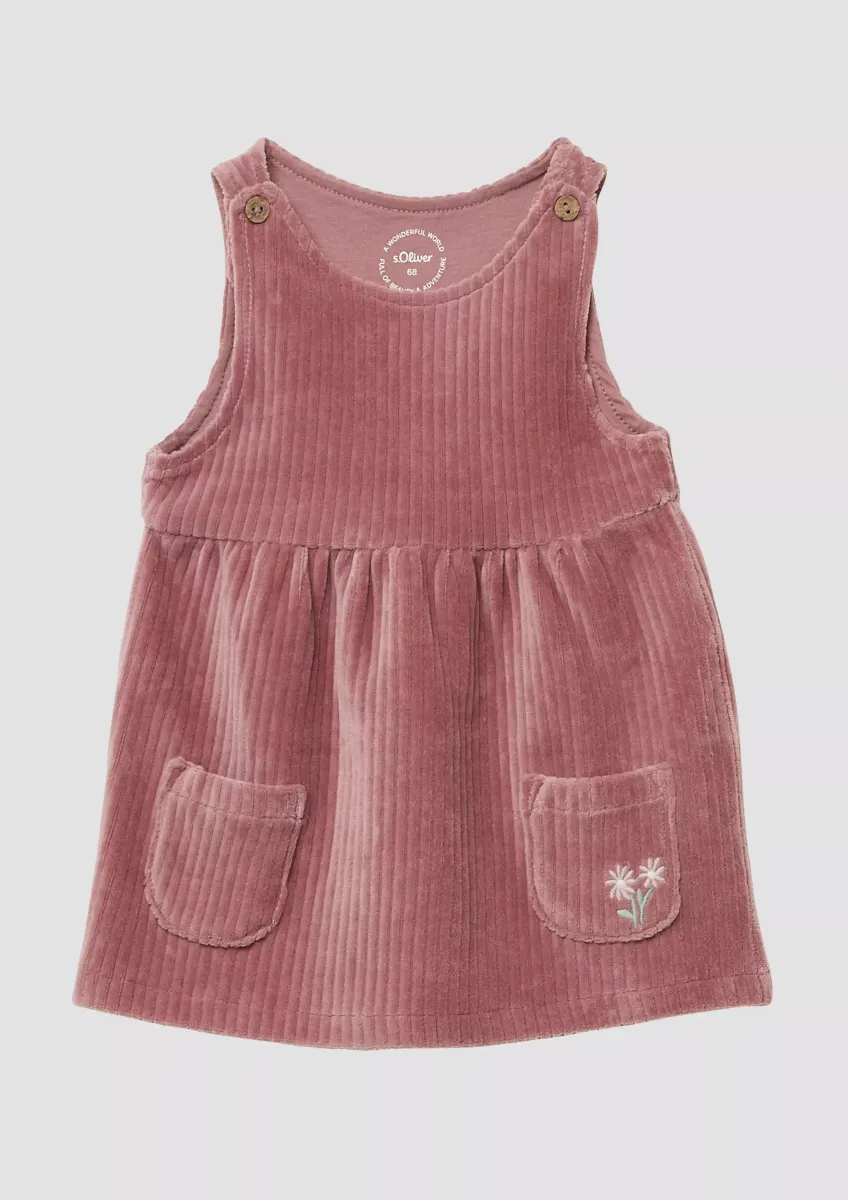 Weiches Cord-Kleid mit Blumen-Stickerei