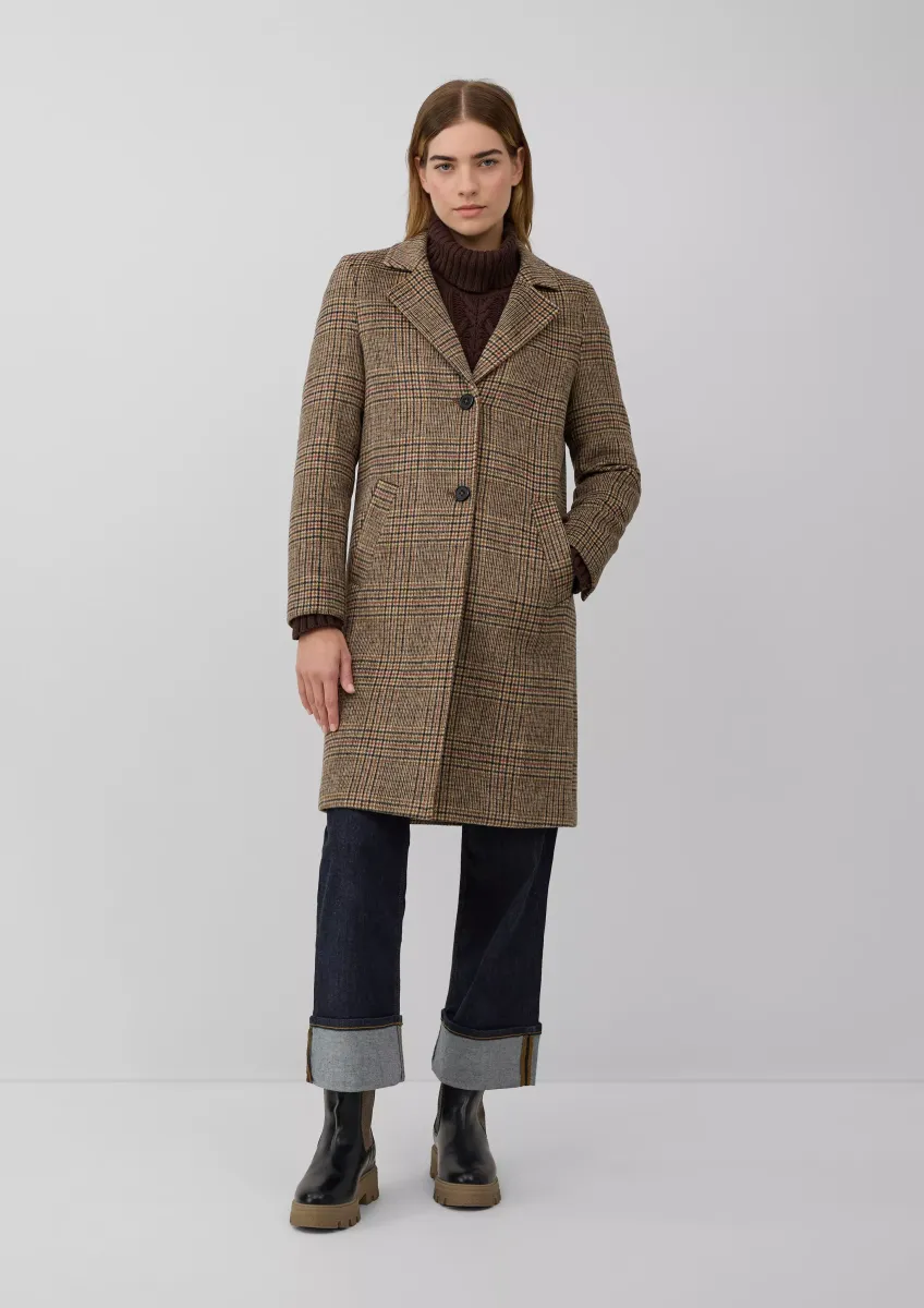 Wollmixmantel mit Leo-Muster und Eingrifftaschen