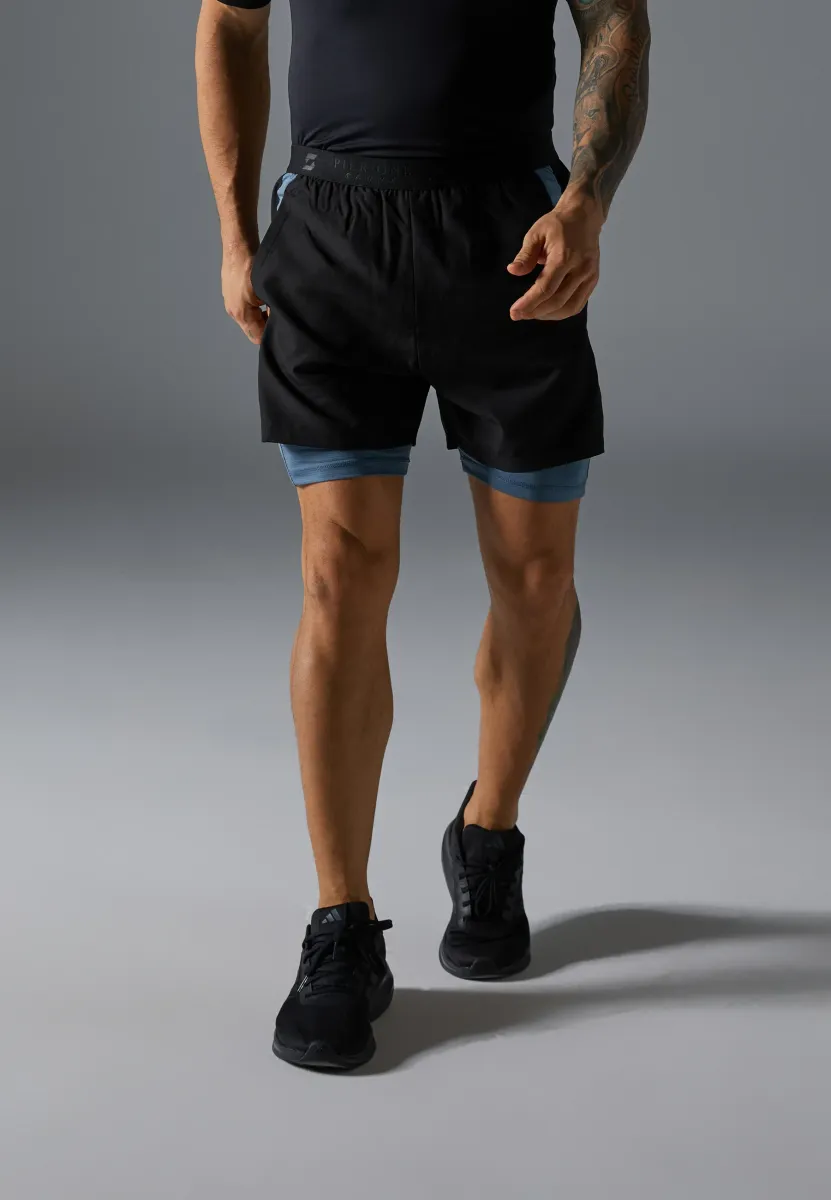 2 IN 1 SHORTS WITH DOUBLE CONTRAST LAYER - Kurze Sporthose - black/blue