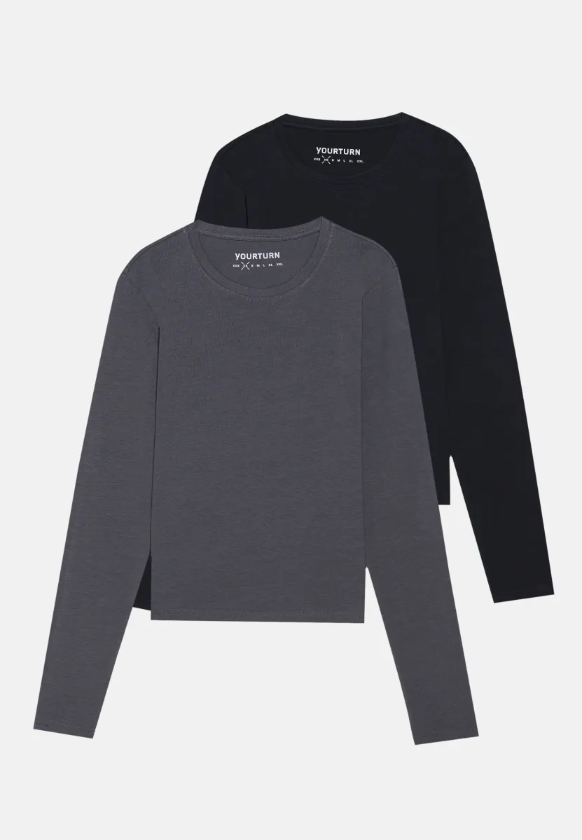 2 PACK UNISEX - Langarmshirt - dark grey/black