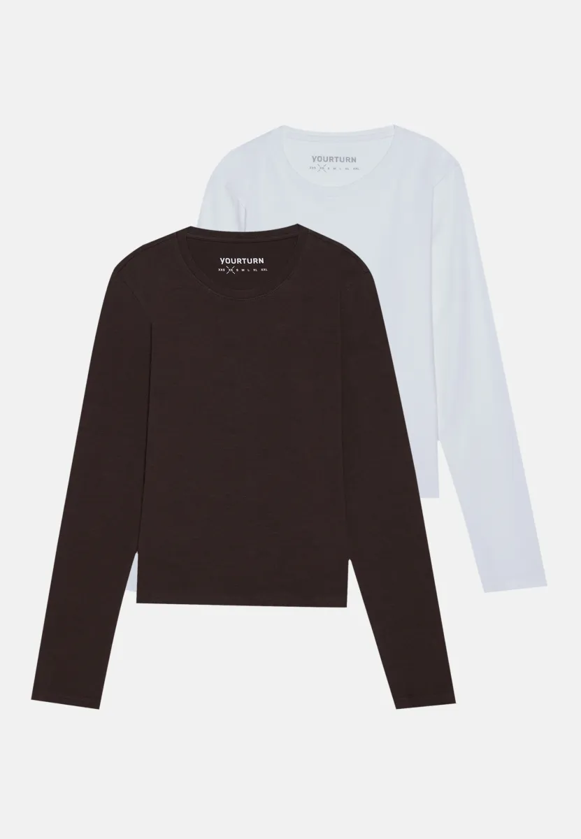 2 PACK UNISEX - Langarmshirt - white/dark brown