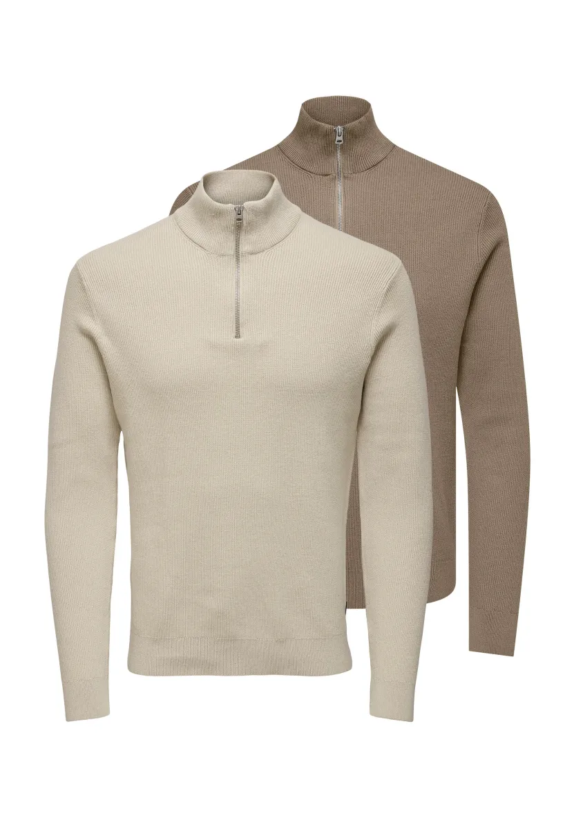 2ER PACK   - Strickpullover - beige   hellbraun