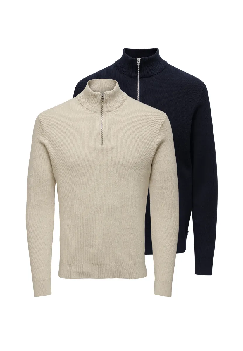 2ER PACK   - Strickpullover - dunkelblau   beige