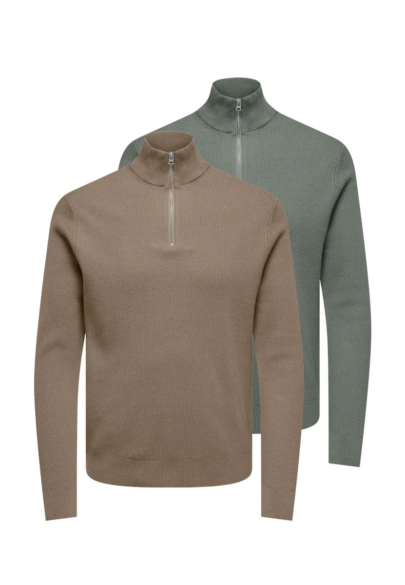 2ER PACK   - Strickpullover - grün   hellbraun