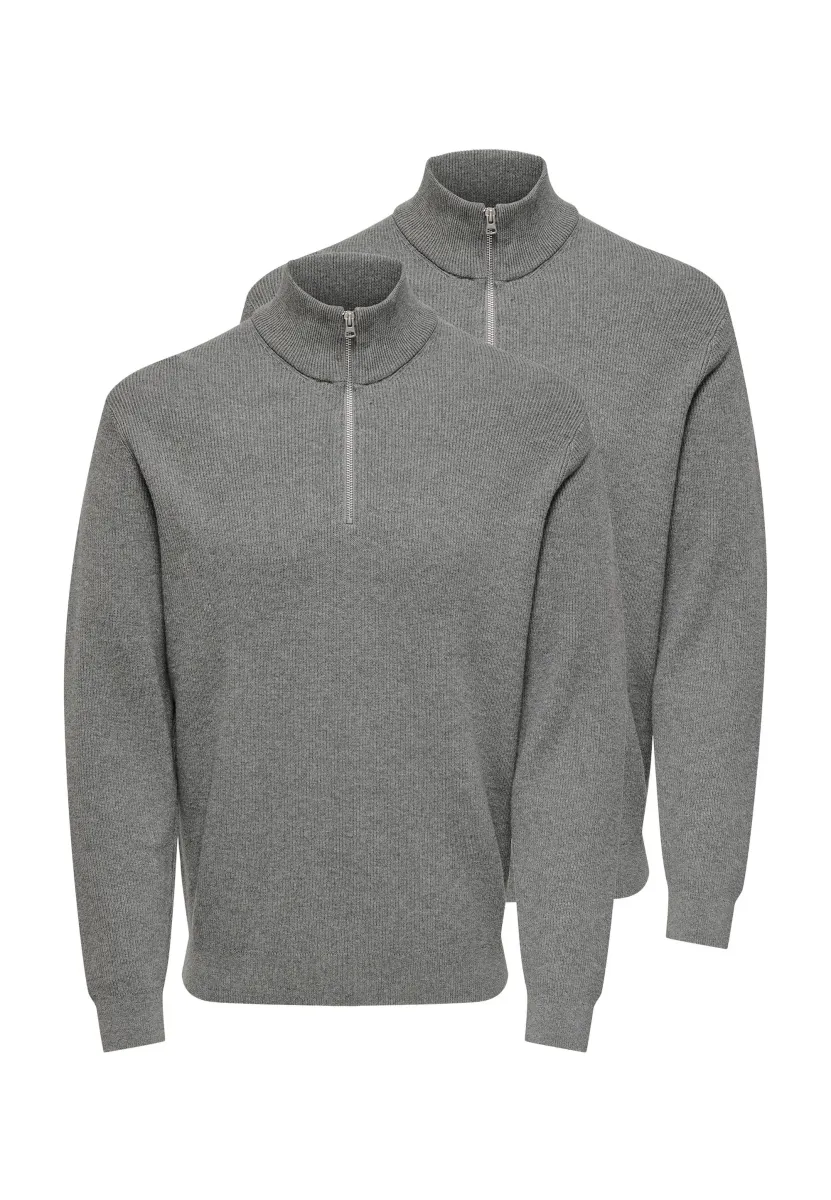2ER PACK   - Strickpullover - medium grey melange