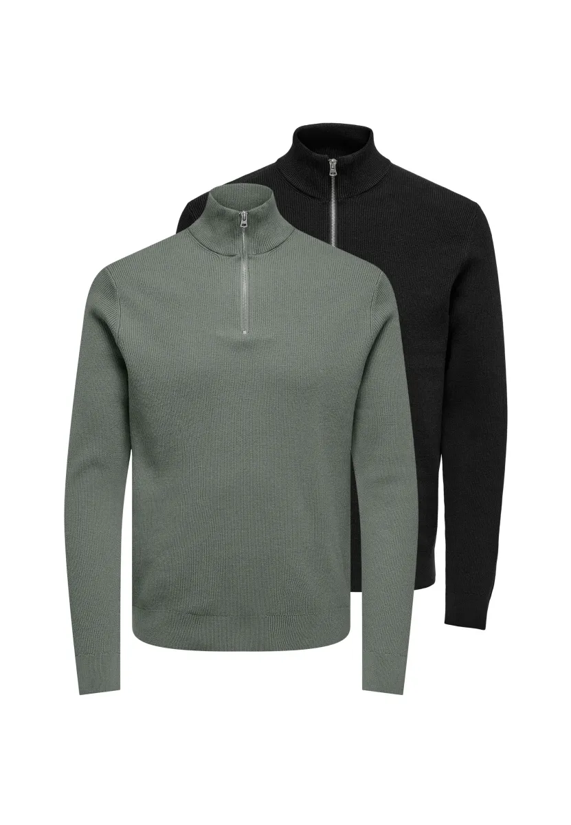 2ER PACK   - Strickpullover - schwarz   grün